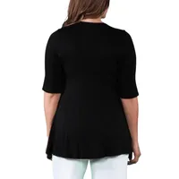 24seven Comfort Apparel Plus Womens Scoop Neck Elbow Sleeve Tunic Top