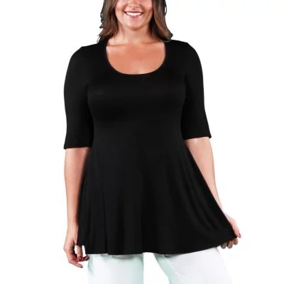 24seven Comfort Apparel Plus Womens Scoop Neck Elbow Sleeve Tunic Top