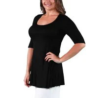 24seven Comfort Apparel Plus Womens Scoop Neck Elbow Sleeve Tunic Top