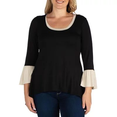 24seven Comfort Apparel Plus Womens Scoop Neck Long Sleeve Tunic Top