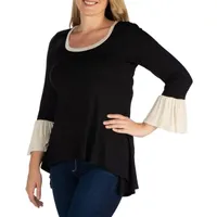 24seven Comfort Apparel Plus Womens Scoop Neck Long Sleeve Tunic Top