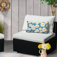 Decorative Aqua Floral Print Zip Cover Rectangular Outdoor Pillow