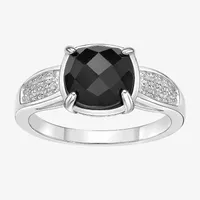 Womens Genuine Black Onyx Sterling Silver Cushion Cocktail Ring