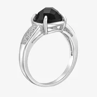 Womens Genuine Black Onyx Sterling Silver Cushion Cocktail Ring