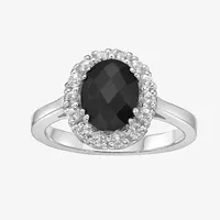 Womens Genuine Black Onyx Sterling Silver Oval Cocktail Ring