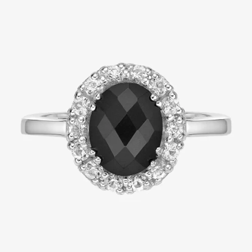 Womens Genuine Black Onyx Sterling Silver Oval Cocktail Ring