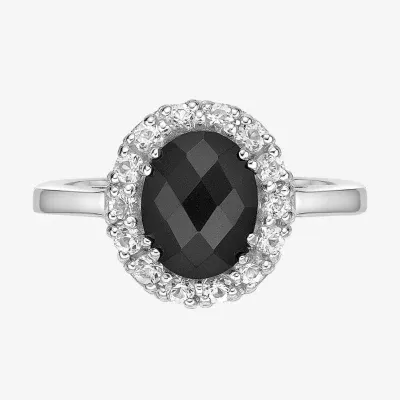 Womens Genuine Black Onyx Sterling Silver Oval Cocktail Ring