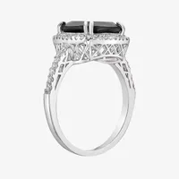 Womens Genuine Black Onyx Sterling Silver Cushion Halo Cocktail Ring