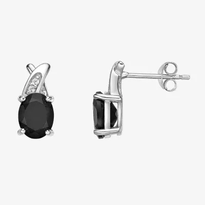 Womens Genuine Black Onyx Sterling Silver Oval Drop Earrings