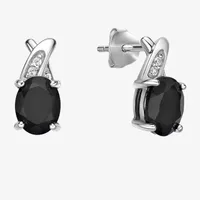 Genuine Black Onyx Sterling Silver Oval Drop Earrings