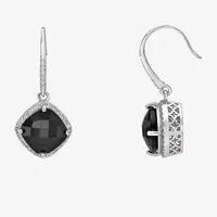 Genuine Black Onyx Sterling Silver Cushion Drop Earrings