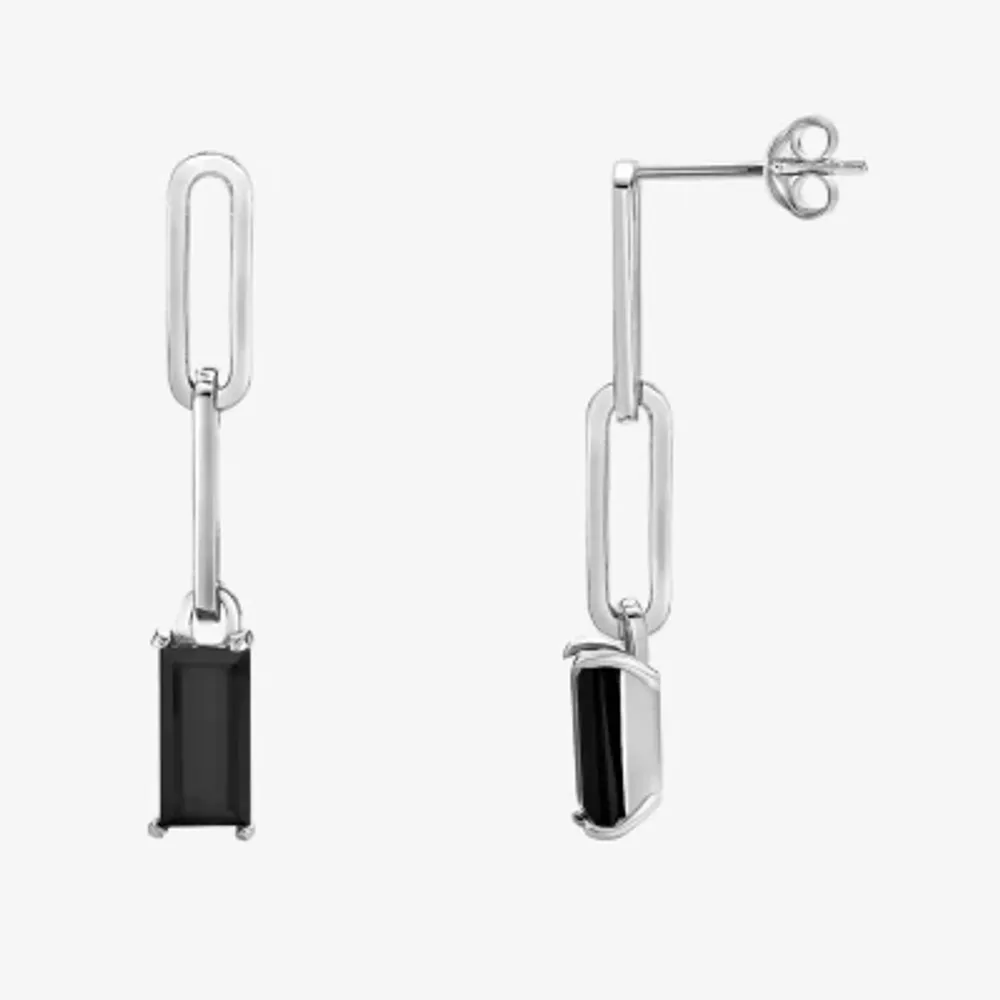 Womens Genuine Black Onyx Sterling Silver Drop Earrings
