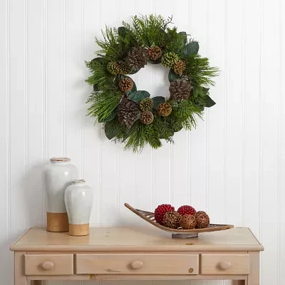 Nearly Natural 28in Pinecone And Pine Indoor Wreath