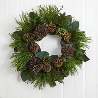 Nearly Natural 28in Pinecone And Pine Indoor Christmas Wreath