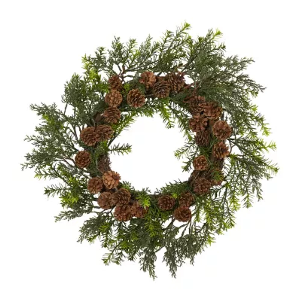 Nearly Natural Cedar Grass Pinecone Indoor Outdoor Christmas Wreath