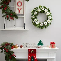 Nearly Natural Poinsettia Holly Indoor Christmas Wreath