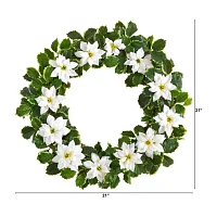 Nearly Natural Poinsettia Holly Indoor Christmas Wreath