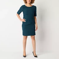 Connected Apparel Womens Short Sleeve Laser Cut Sheath Dress