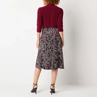 Danny & Nicole Womens Leaf Midi Jacket Dress