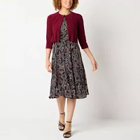 Danny & Nicole Womens Leaf Midi Jacket Dress