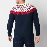 St. John's Bay Fairisle Mens Crew Neck Long Sleeve Pullover Sweater