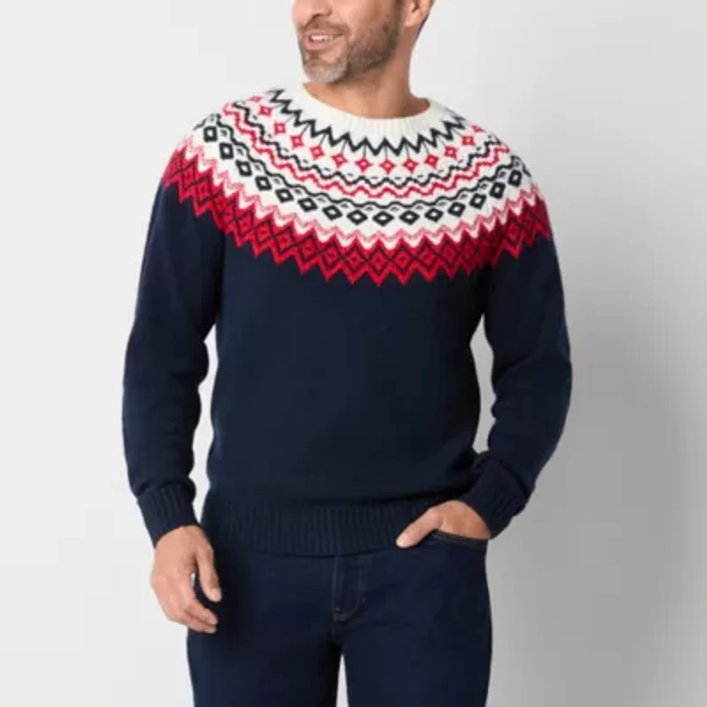 St. John's Bay Fairisle Mens Crew Neck Long Sleeve Pullover Sweater