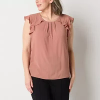 Liz Claiborne Womens Round Neck Short Sleeve Blouse