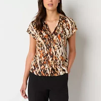 Worthington Womens Short Sleeve Regular Fit Button-Down Shirt