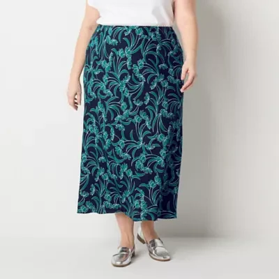 Liz Claiborne Womens Mid Rise Midi Full Skirt-Plus