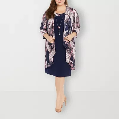 R & M Richards Plus Jacket Dress With Removable Necklace