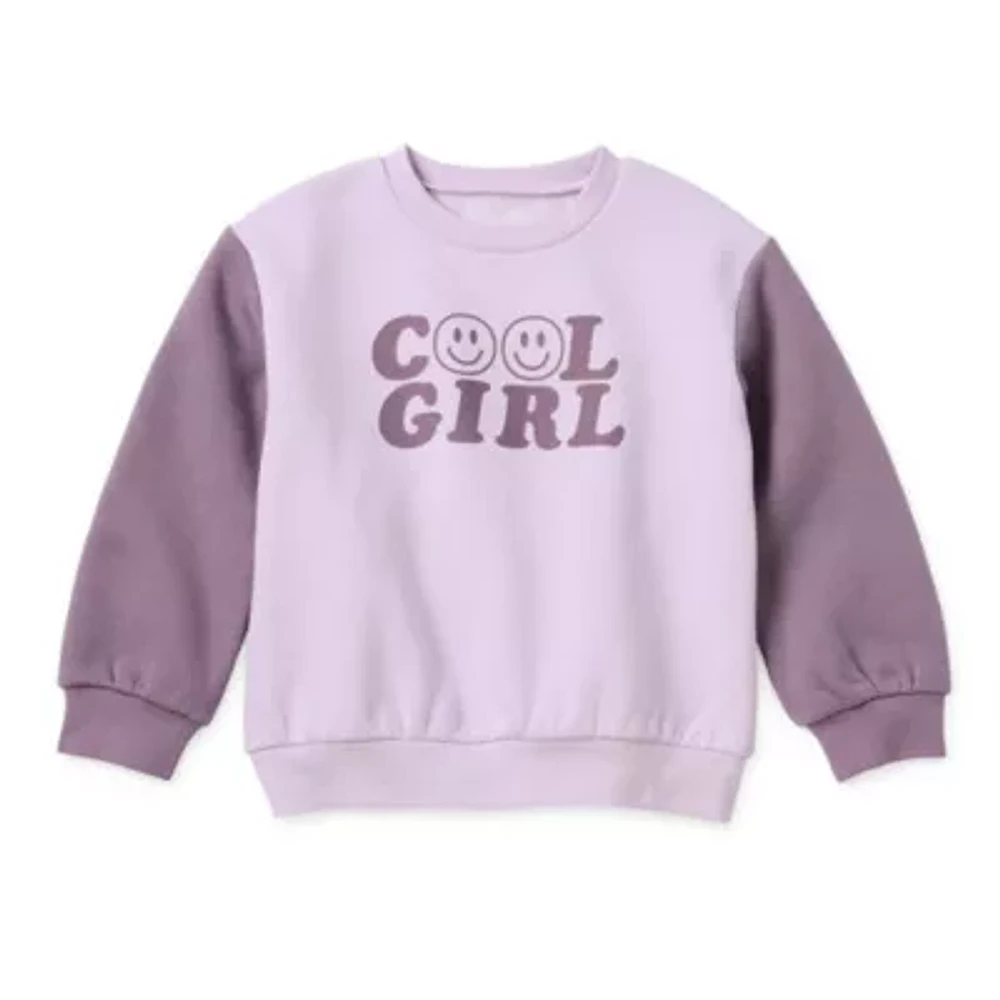 Okie Dokie Toddler Girls Round Neck Long Sleeve Fleece Sweatshirt