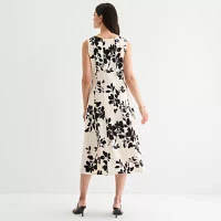Perceptions Womens Sleeveless Floral Midi Fit + Flare Dress