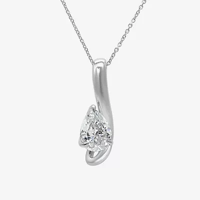 Womens 1 CT. T.W. Lab Grown White Diamond 10K White Gold Pear 18 Inch Pendant Necklace