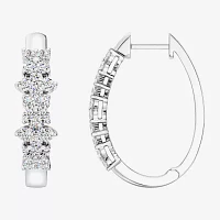Womens 1 CT. T.W. Lab Grown White Diamond Sterling Silver 23.3mm Hoop Earrings