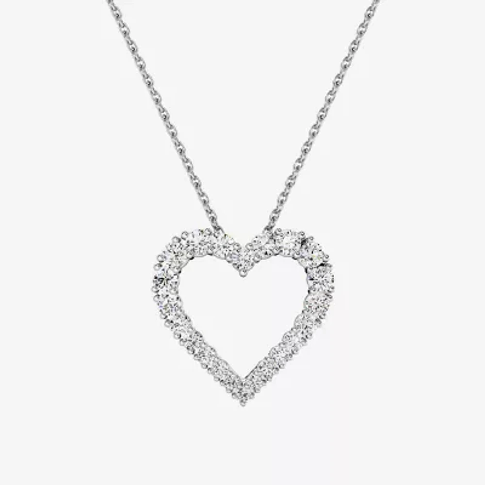 Womens 1 CT. T.W. Lab Grown White Diamond Sterling Silver Heart 18 Inch Pendant Necklace