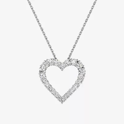 Womens 1 CT. T.W. Lab Grown White Diamond Sterling Silver Heart 18 Inch Pendant Necklace