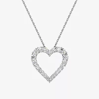 Womens 1 CT. T.W. Lab Grown White Diamond Sterling Silver Heart 18 Inch Pendant Necklace