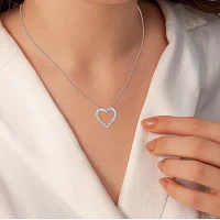 Womens 1 CT. T.W. Lab Grown White Diamond Sterling Silver Heart 18 Inch Pendant Necklace