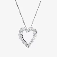Womens 1 CT. T.W. Lab Grown White Diamond Sterling Silver Heart 18 Inch Pendant Necklace