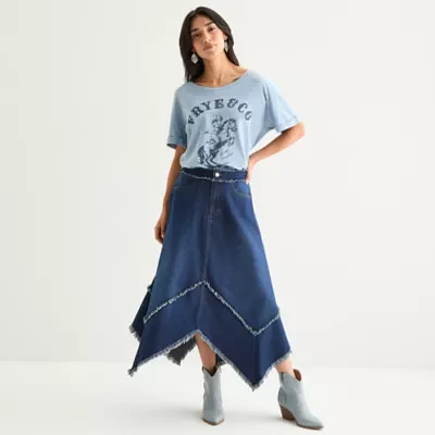 Frye and Co. Hanky Hem Womens Midi Denim Skirt