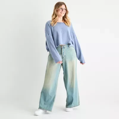Forever 21 - Juniors Plus Womens Mid Rise Wide Leg Jean