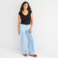 Arizona Juniors Womens V Neck Short Sleeve Blouse