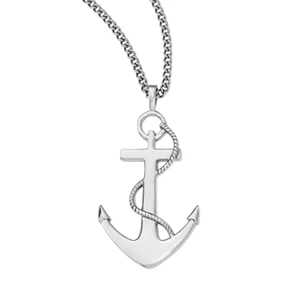 Mens Stainless Steel Anchor Mariner Cross Pendant