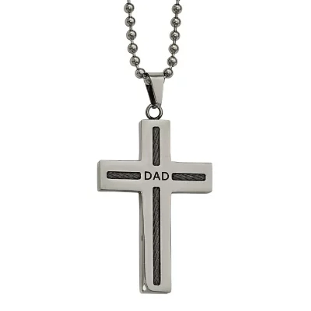 Mens Stainless Steel Dad Cross Pendant