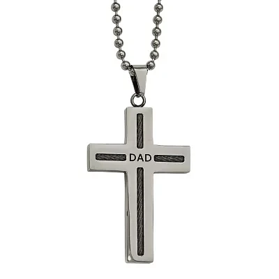 Mens Stainless Steel Dad Cross Pendant