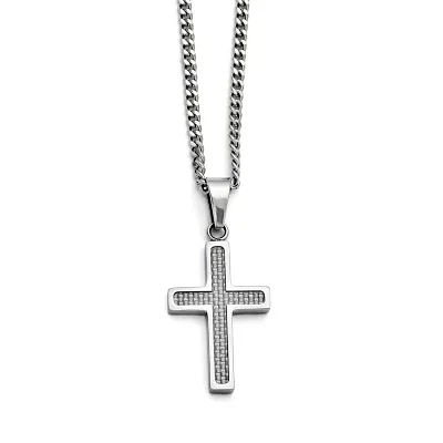 Mens Stainless Steel Carbon Fiber Cross Pendant