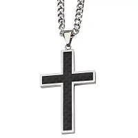 Mens Stainless Steel Carbon Fiber Cross Pendant