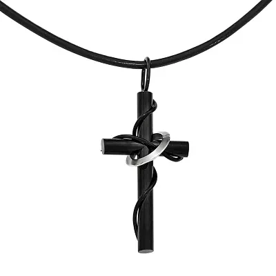 Mens Stainless Steel Black Ion-Plated Cross Pendant