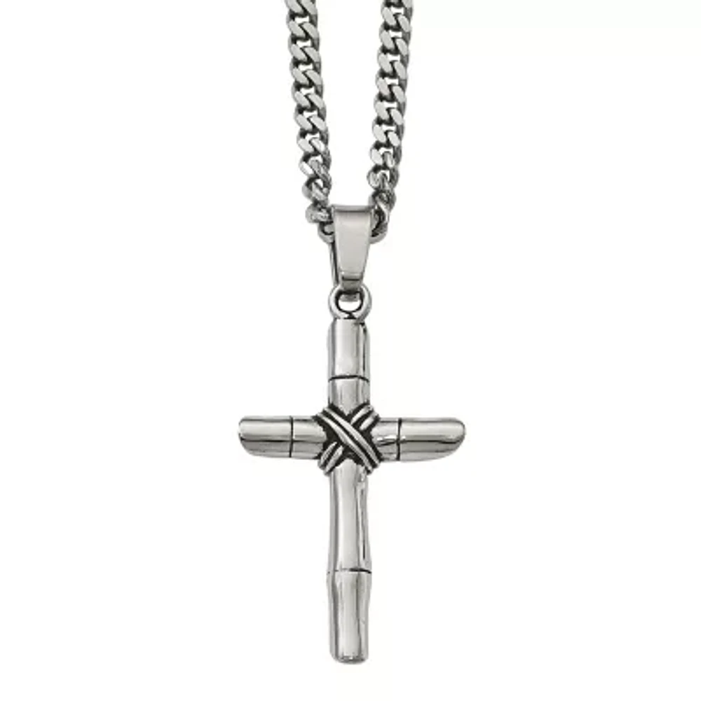 Mens Stainless Steel Antiqued Cross Pendant