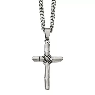 Mens Stainless Steel Antiqued Cross Pendant